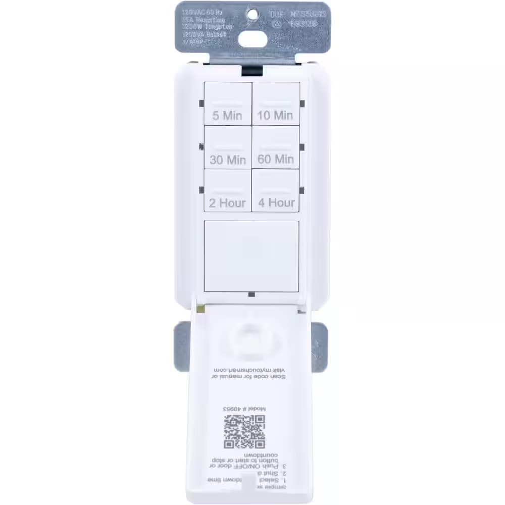 6-Setting Indoor Push Button Countdown Timer with Door, White