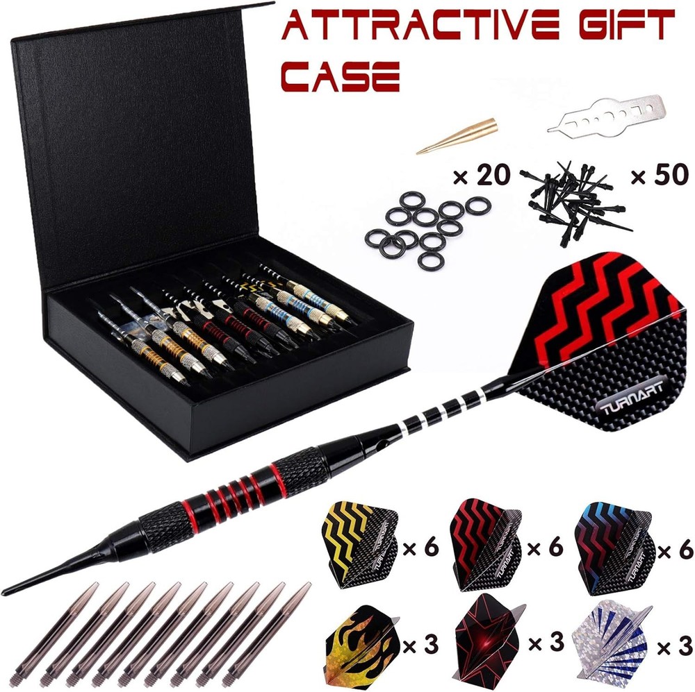 Comprehensive 9 Pcs Professional Soft Tip Darts Set with 27 Flights & Tool Kit