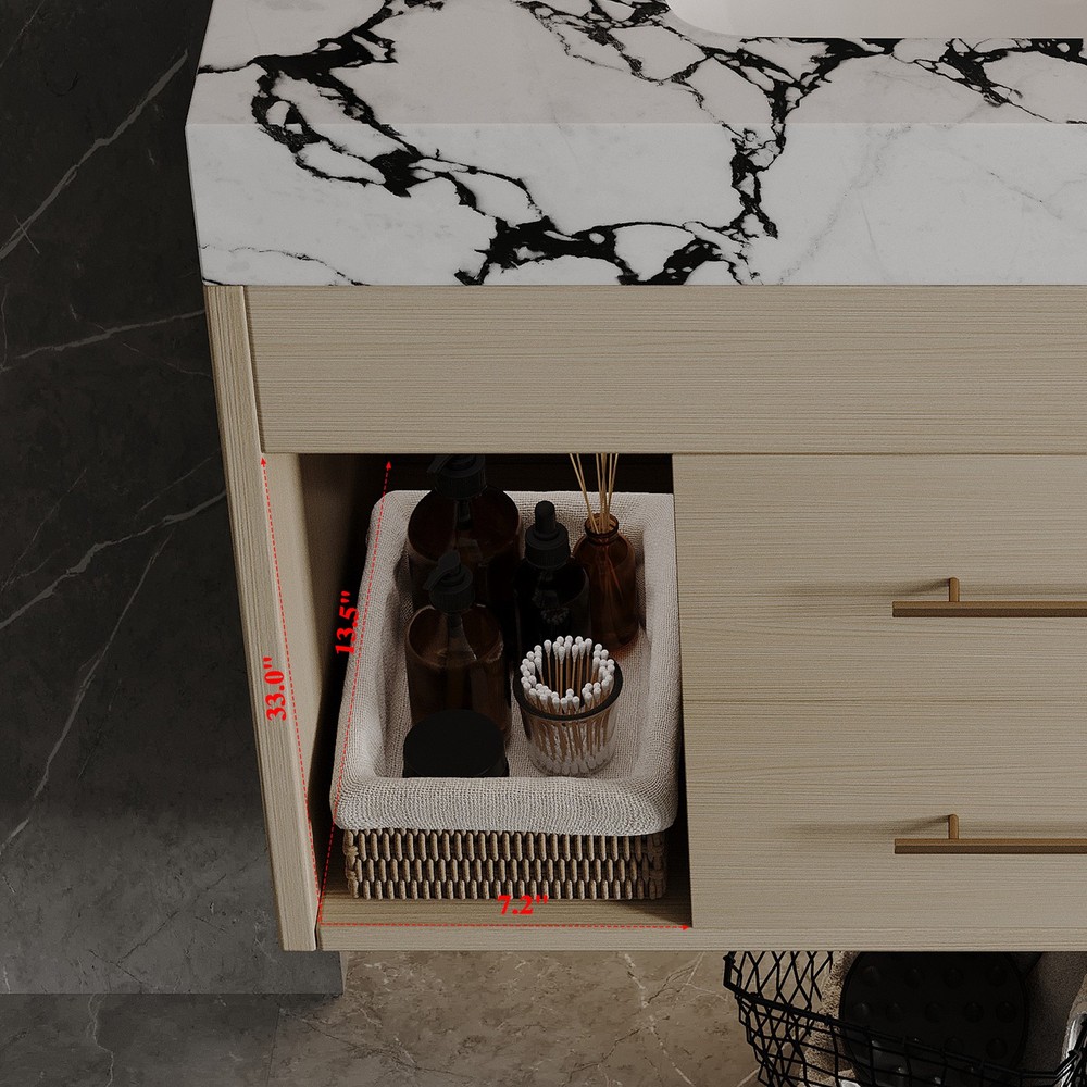 Modern Floating Bathroom Vanity with Ceramic Sink Wall-Mounted Storage Cabinet