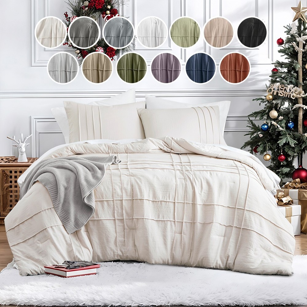 Textured Soft Pleated Comforter Set Lightweight Washed Bedding Twin Queen King