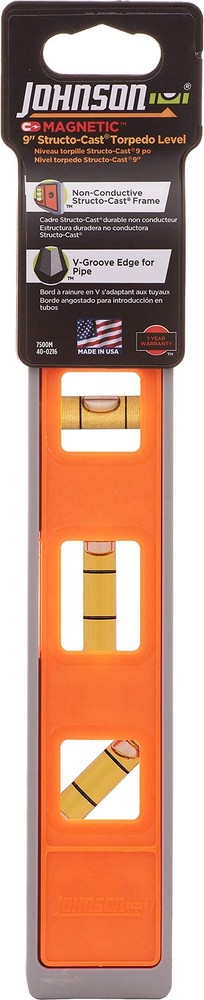Johnson Level & Tool 7500M Magnetic Structo-Cast Torpedo Level, 9", Orange, 1...