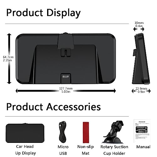 Car Head Up Display with GPS Chip, Compass and Light Sensor, HUD With Colored