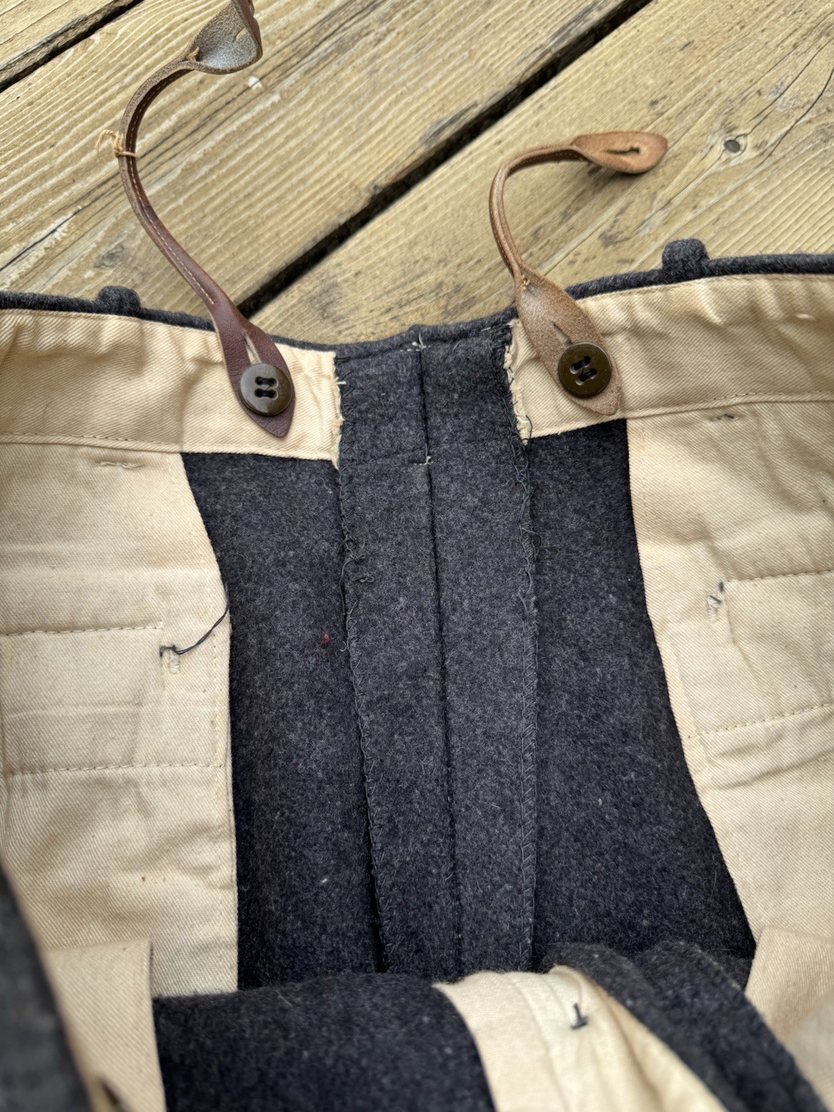 True Vintage 40s 50s Wool Trousers 36x28 Charcoal High Waist Suspender