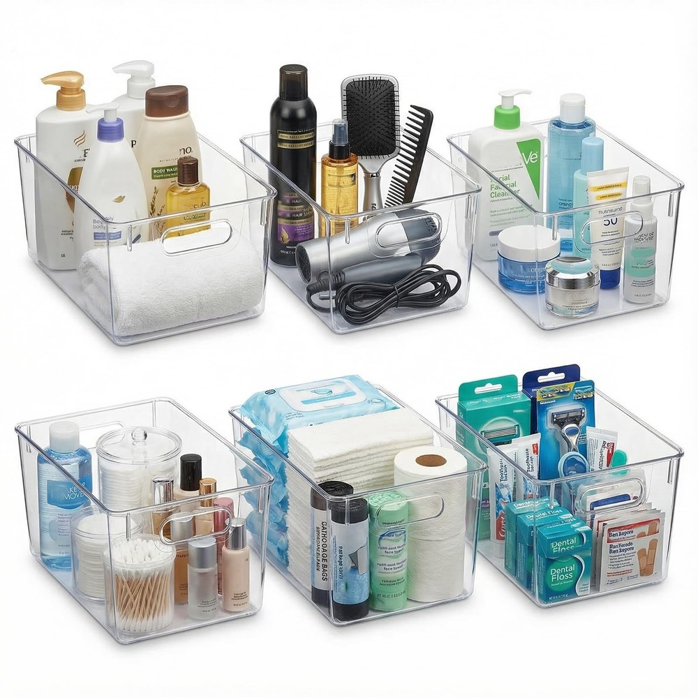 MOONEDGE Open Clear Plastic Storage Bins Stackable Organizer Containers with ...