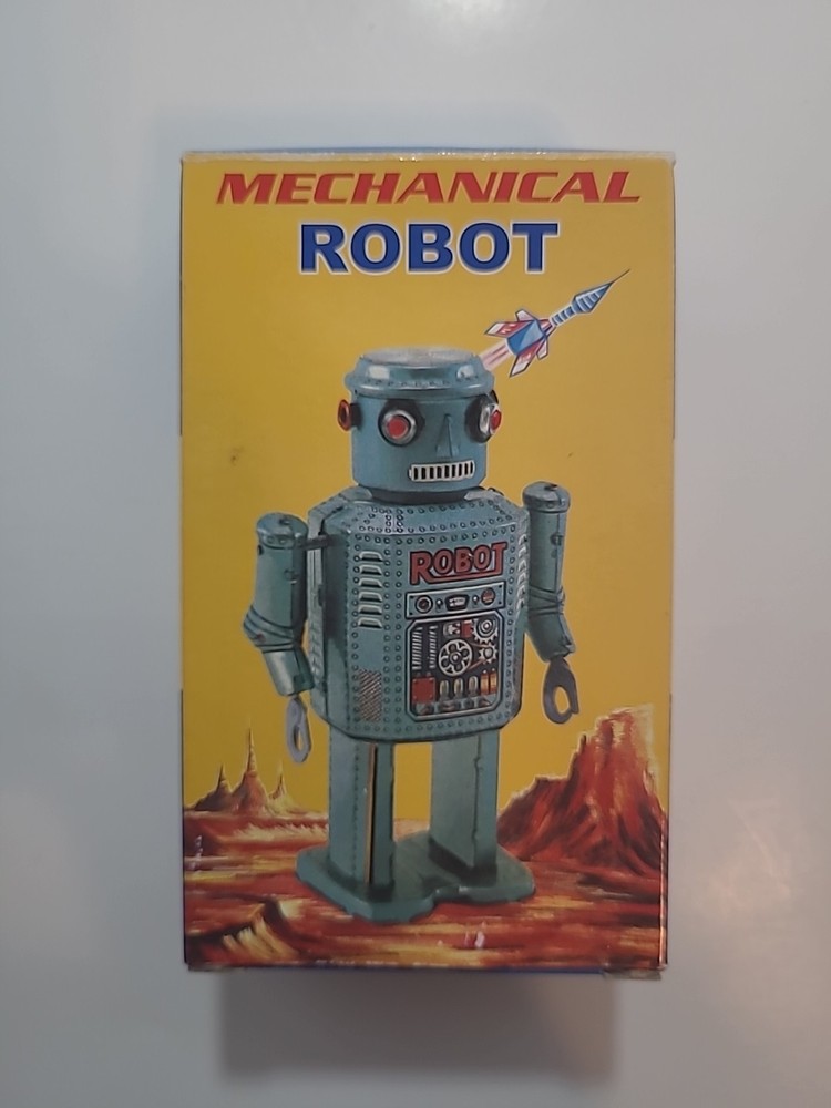 Tin Wind Up Robot Mechanical Robot With Key And Box Tested Great Shape