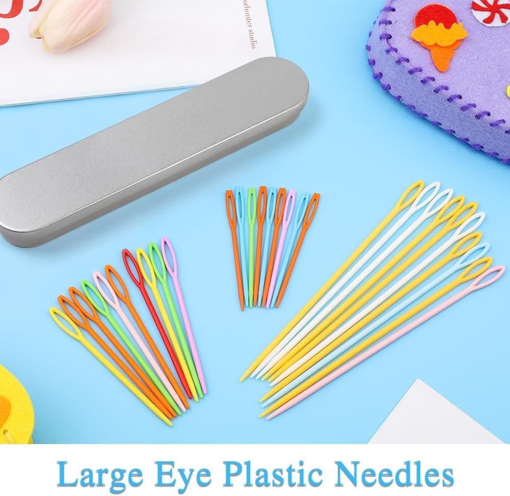 30PCS Plastic Large Eye Sewing Needles, 3 Size Yarn Needle Set, silver