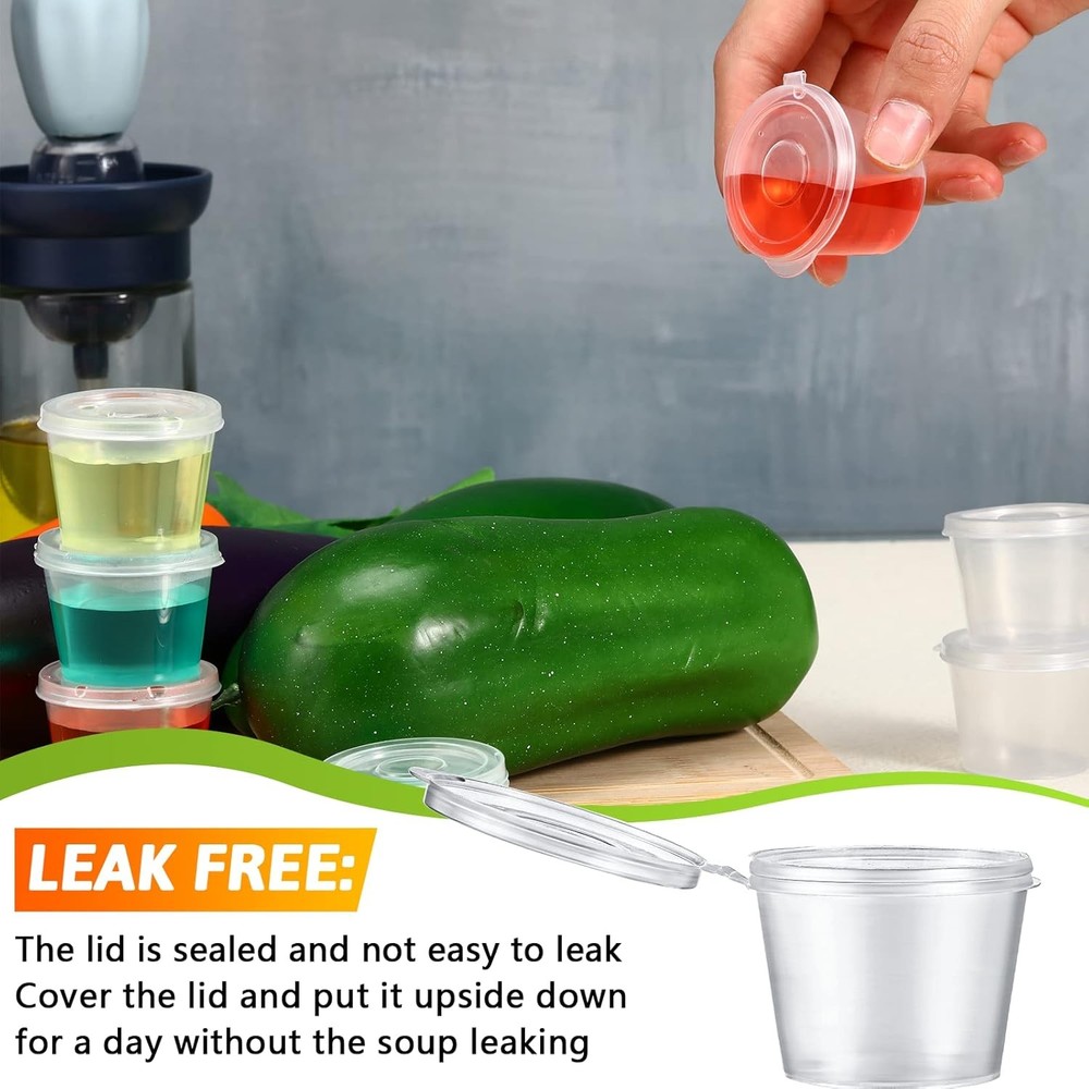 Lounsweer 60 Pack Plastic Condiment Souffle Containers with Attached Clear