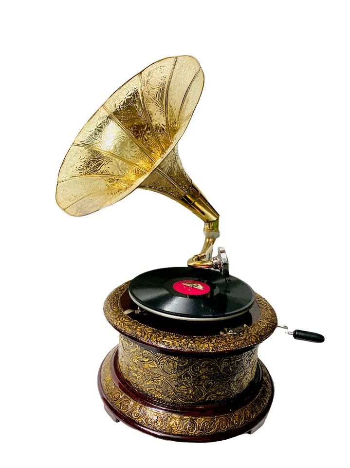 Wooden Solid HMV Gramophone Fully Functional working Fhonograpf, win-up record