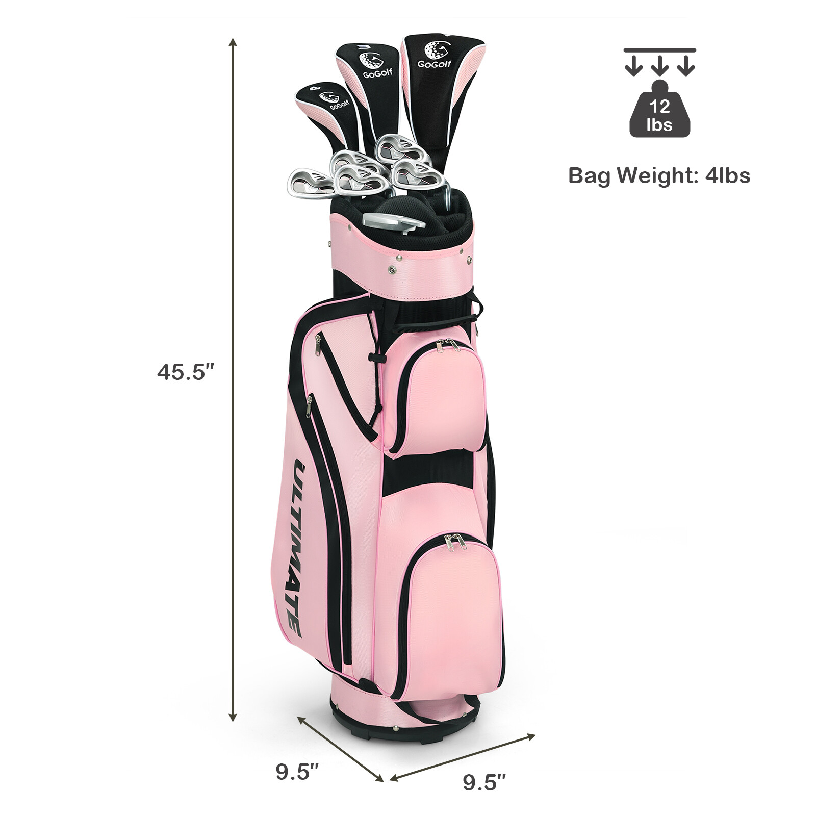 Ladies Womens Complete Golf Clubs Set 10 Pieces Includes Alloy Driver Pink