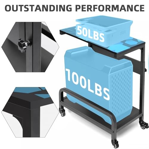 Height Adjustable Computer Tower Stand, Compact Printer Stand, 2 Tier for Blue