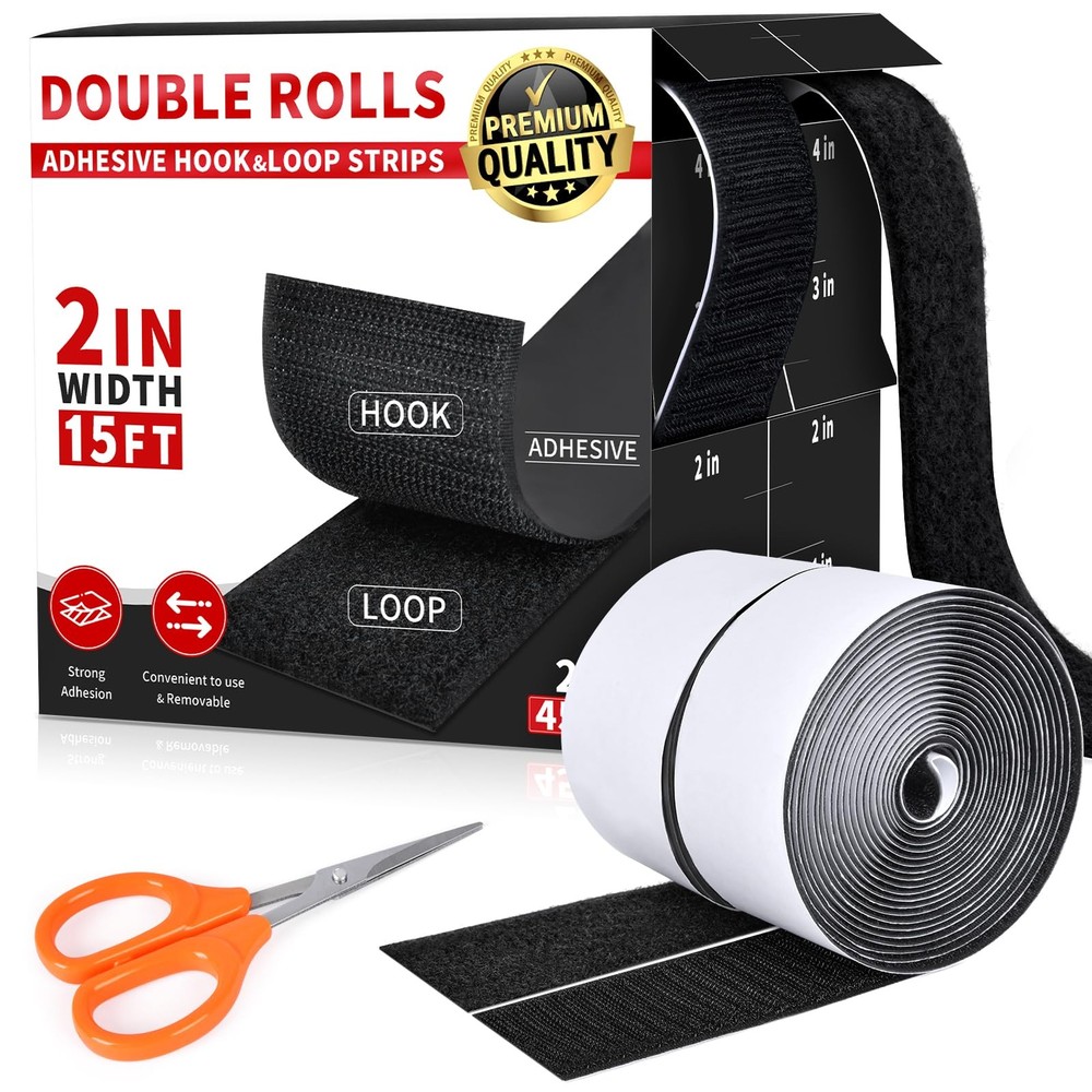2 Inch x 15Ft Hook and Loop Strips with Adhesive, Double Sided Self Adhesive,...