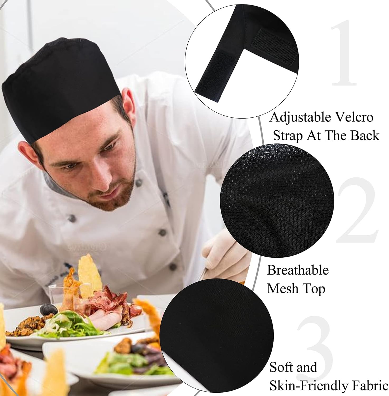 Chef Hats for Men Women Chef Beanie Chef Caps for Men Black4 Pieces