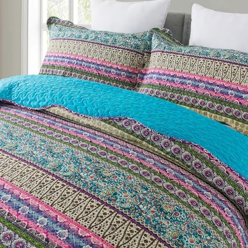 Cotton Bedspread Quilt Sets - Reversible Patchwork King Mixed Floral Colored