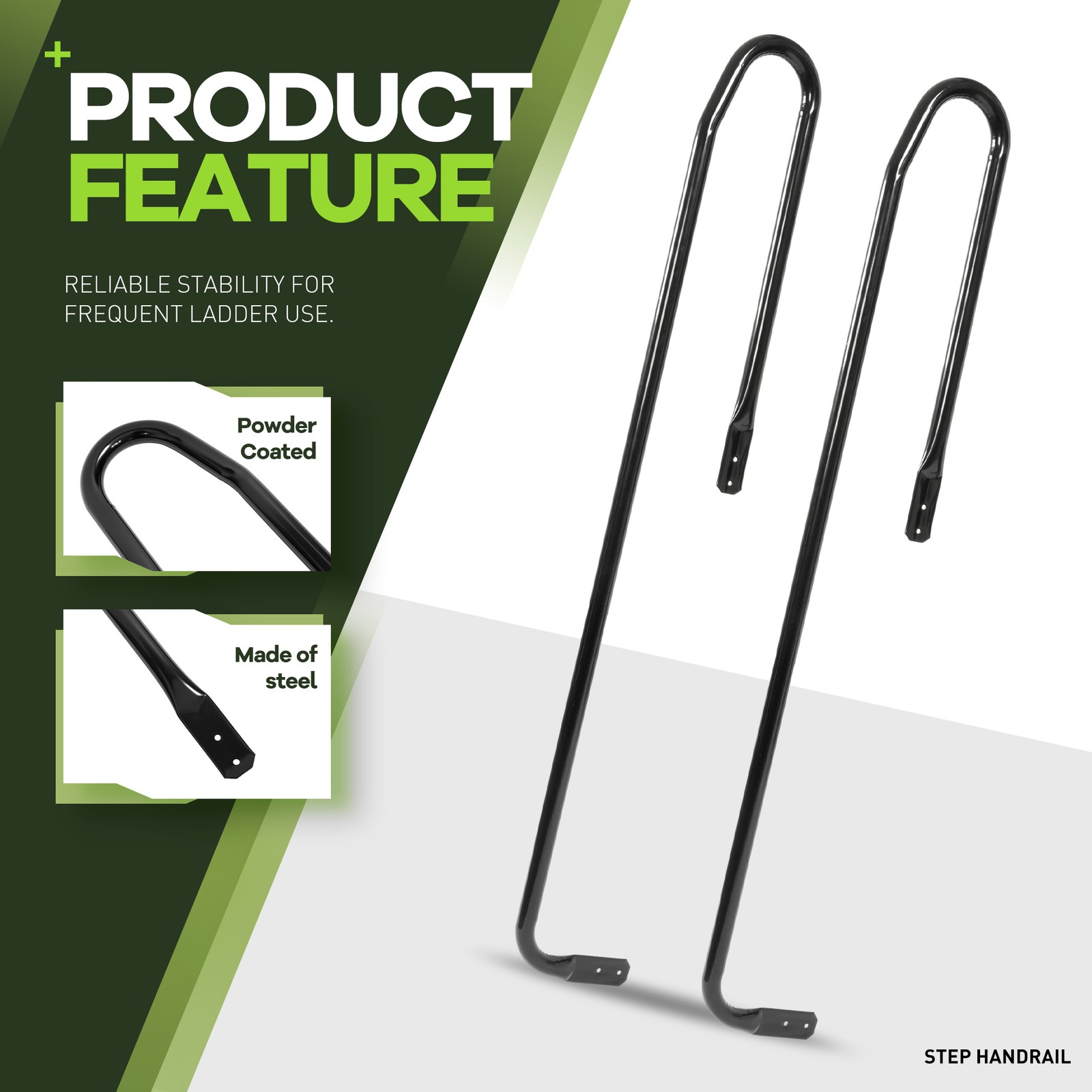 5FT Heavy Duty Step Handrail Black Steel For Indoor/Outdoor Steps & Loft Ladders