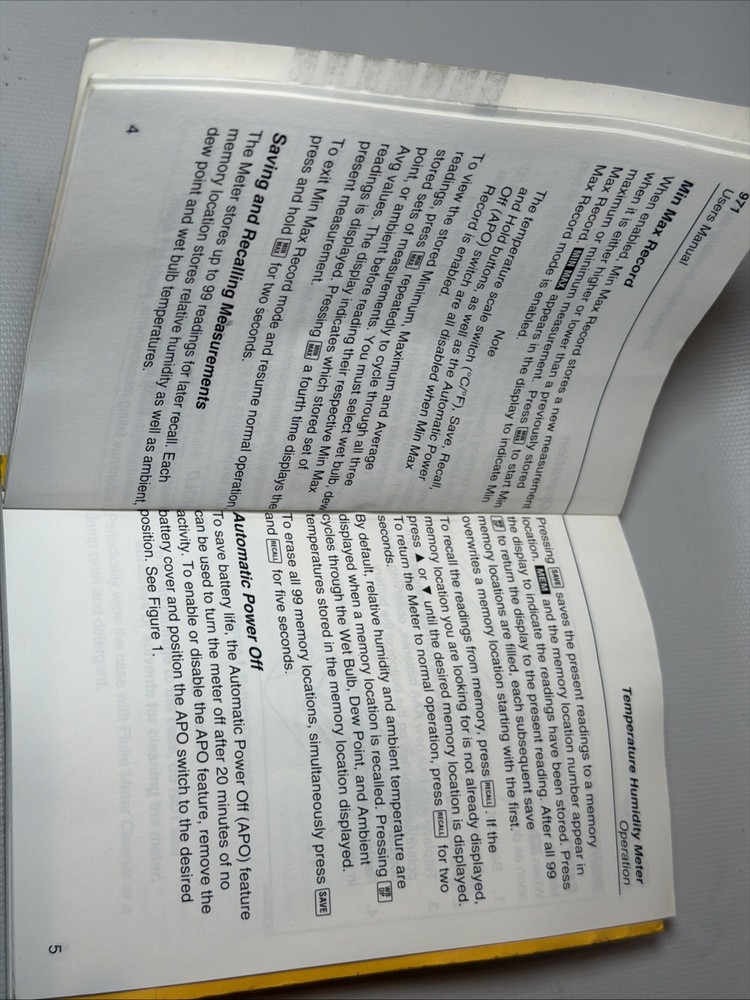 Instruction User Manual Book for Fluke 971 Temperature Humidity Meter