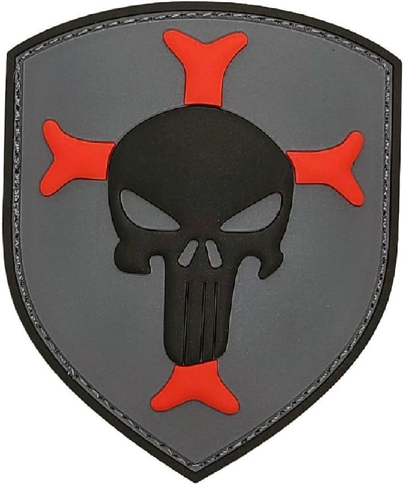 Skull Cross Shield Knight Templer Shield PVC PATCH | 2PC Hook Backing 3D PVC