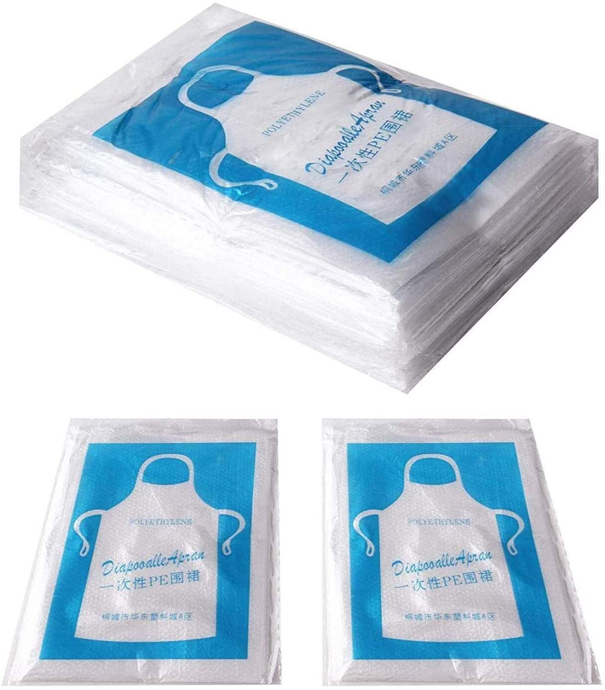 100 Pcs Aprons Clear Polyethylene Waterproof Disposable for Cooking Serving
