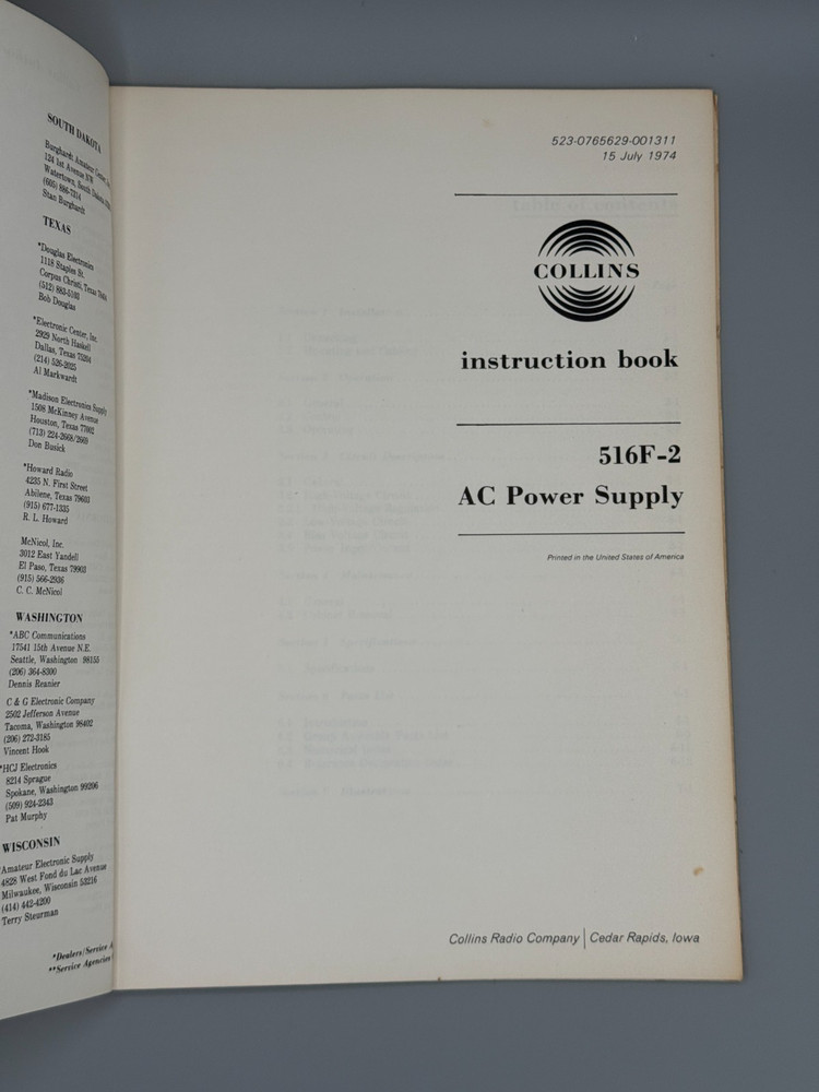 Collins 516F-2 AC Power Supply Instruction Book
