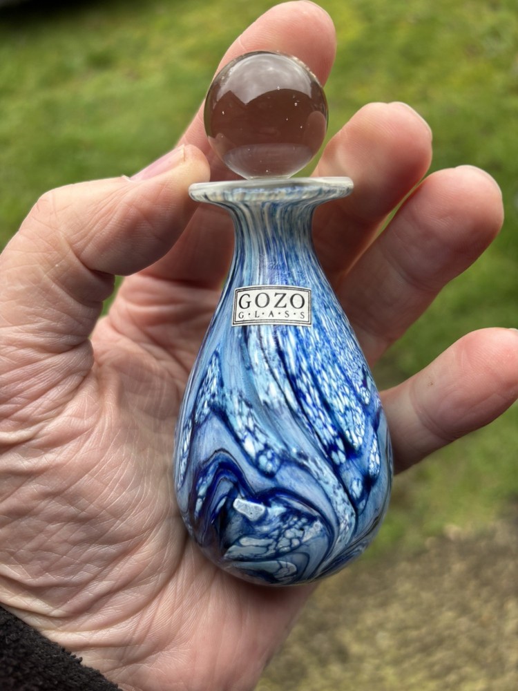REDUCED GOZO Glass Perfume Scent Bottle Ocean Pattern Signed