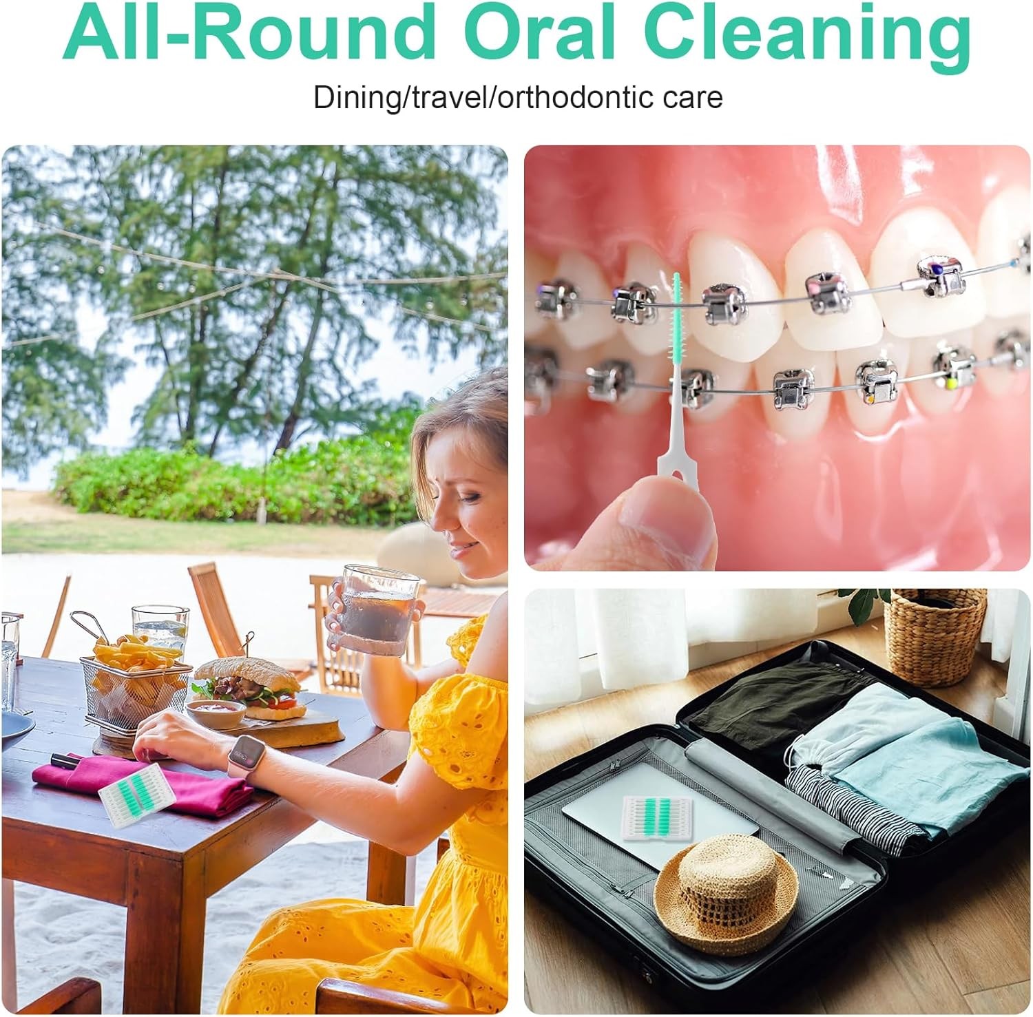 Dental Floss Picks, 200 Count, Soft Rubber Brush Head, Interdental Brushes