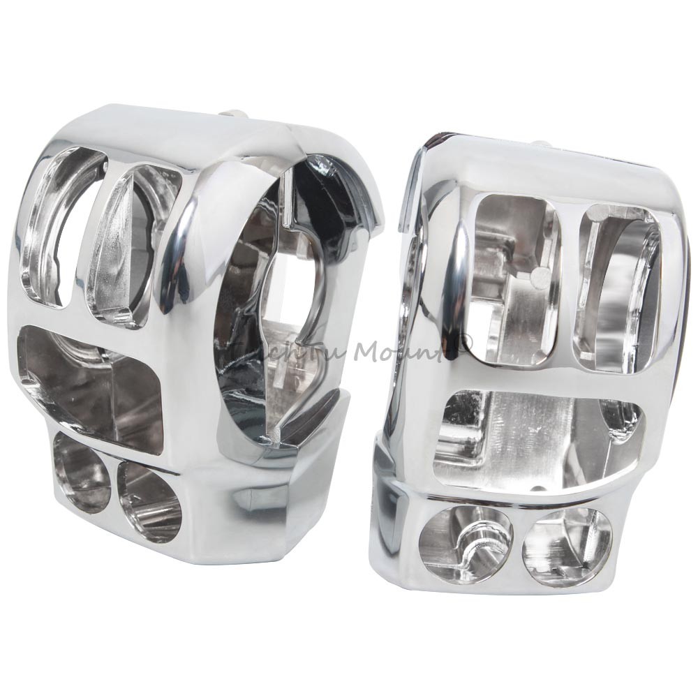 2Pcs Chrome Hand Control Switch Housing Covers For Harley Road King Street Glide