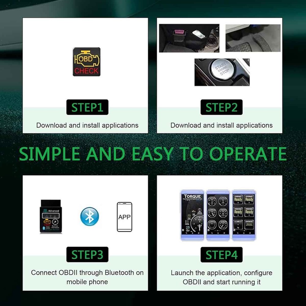 Car OBD2 Bluetooth diagnostic tool with dedicated app (black)