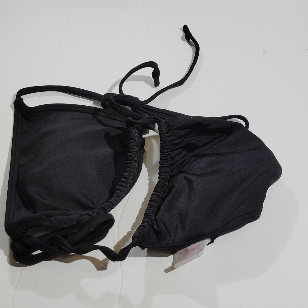 Triangle Bikini Top – Spaghetti Strap String Halter – Push‑Up Padded – Black – S