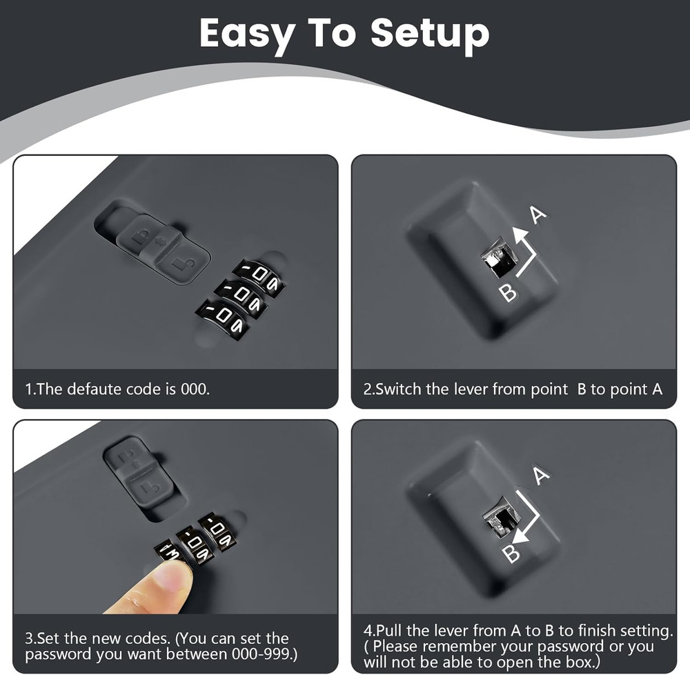 Small Lock Box,Lockable Storage Box with Combination Code for Medication Safe, M