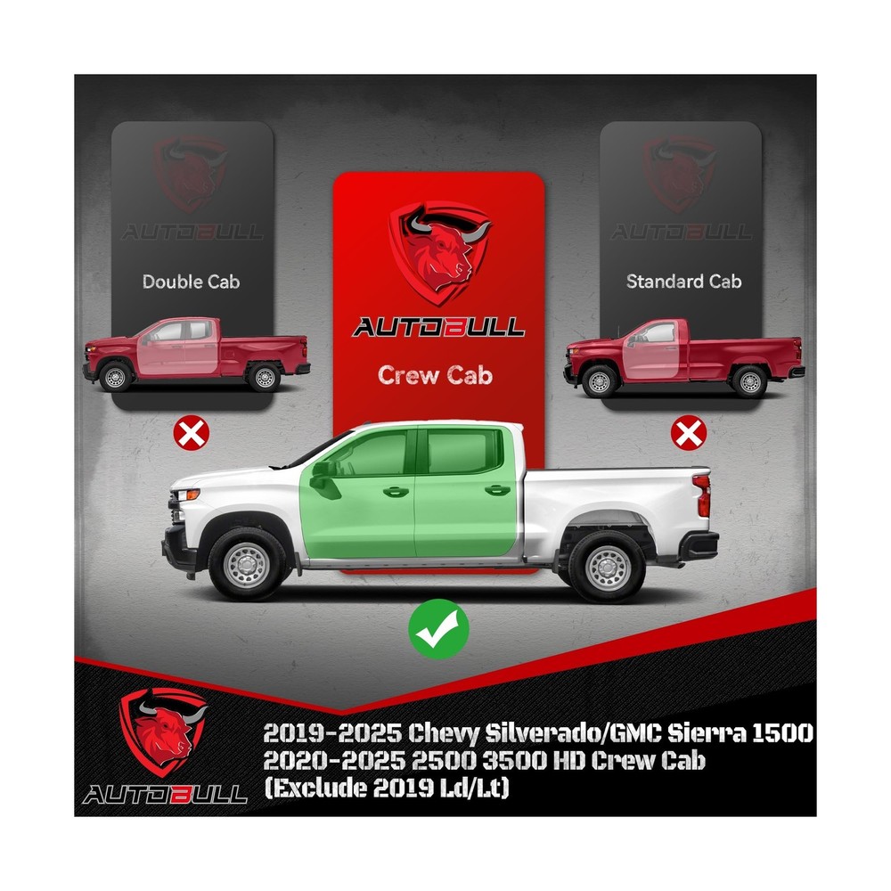 Crew Cab Running Boards Side Steps Compatible with 2019-2025 Chevy Silverado ...