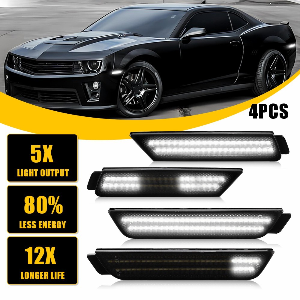 4X Sequential Front Rear LED Side Marker Light White For 2010-2015 Chevy Camaro
