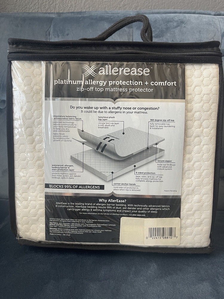 ALLEREASE Twin Mattress Protector Platinum Allergy Relief & Comfort Zip-Off Top