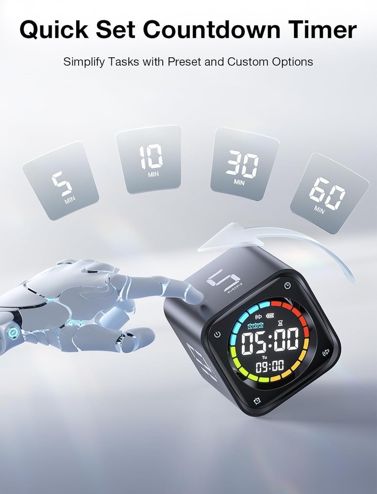 TK3 Pomodoro Timer Cube, Desk Productivity Timer with 5/10/30/60 Min Presets