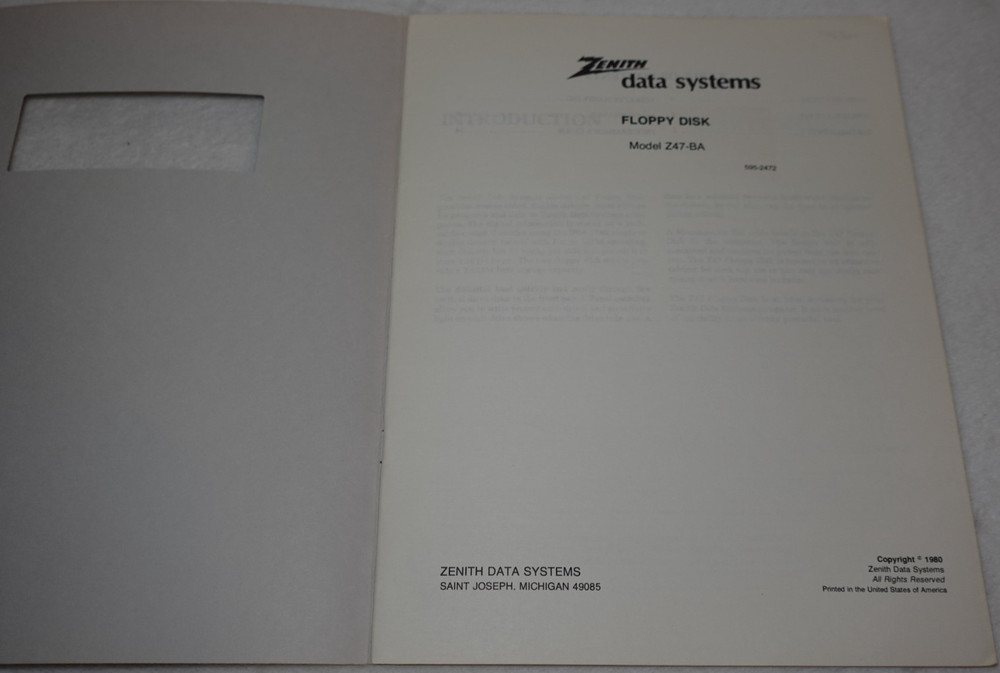 Zenith Data Systems Floppy Disk Model Z47-BA 1980 Operation Manual