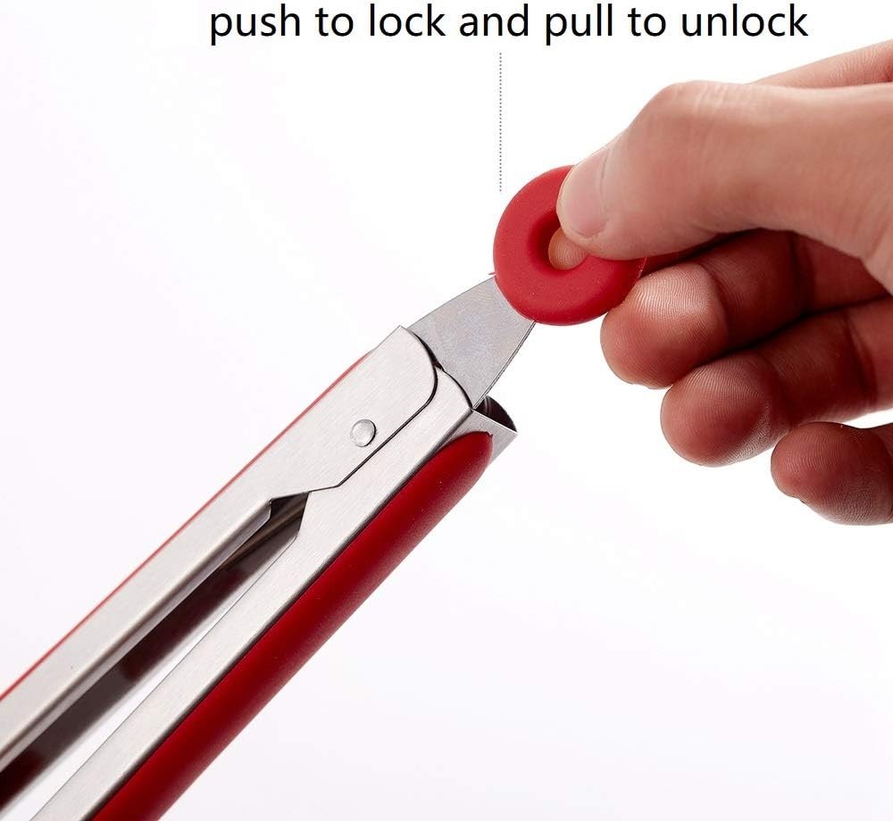 Kitchen Tongs Set of 2 – 9 inch & 12 – Stainless Steel Food Red