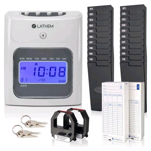 Lathem 400E-KIT Top-Feed Electronic Time Clock Bundle Kit Time Clock Gray 8.5...