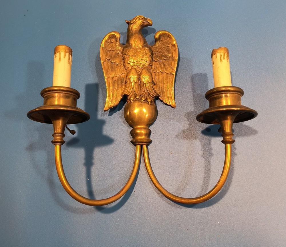 Early Eagle 2-Arm Wall Sconce Bronze Pull Chain 12" tall Poss. Caldwell