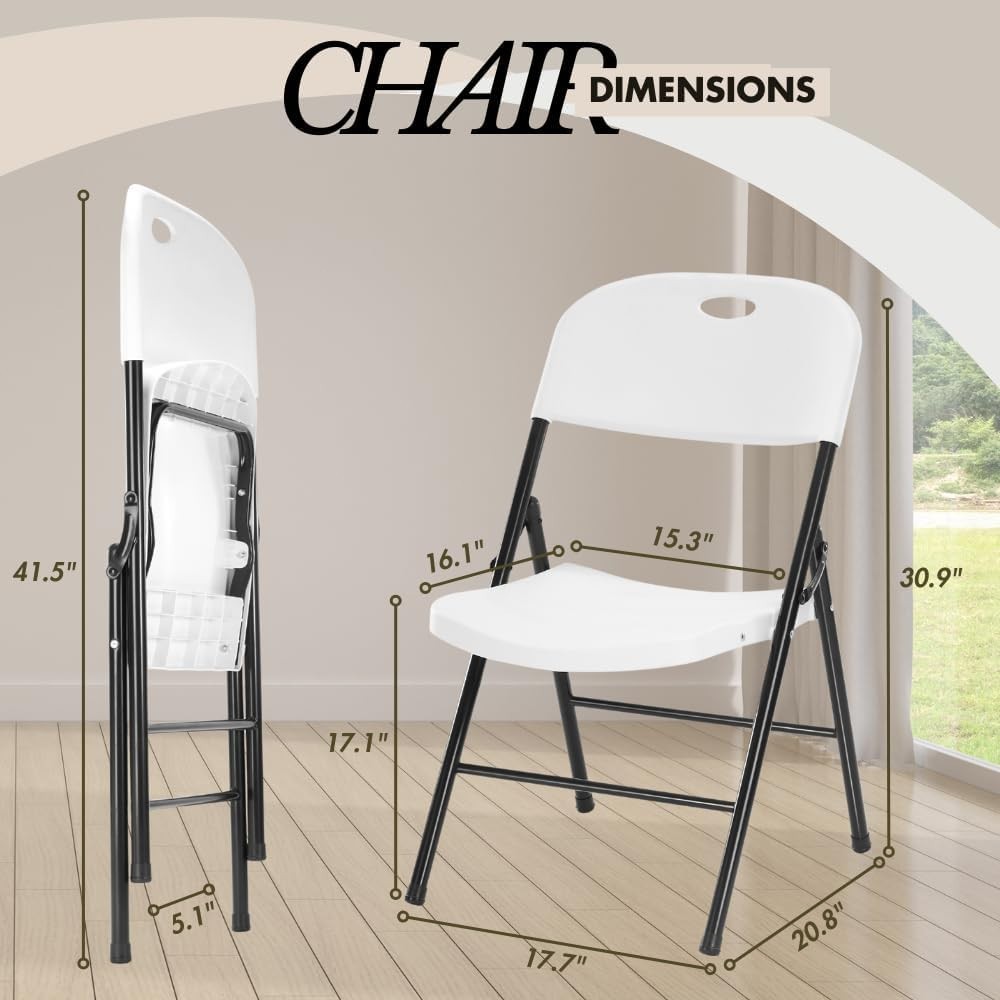 4-Pack Heavy Duty Plastic Folding Chair, 450 lbs Capacity Foldable Chairs