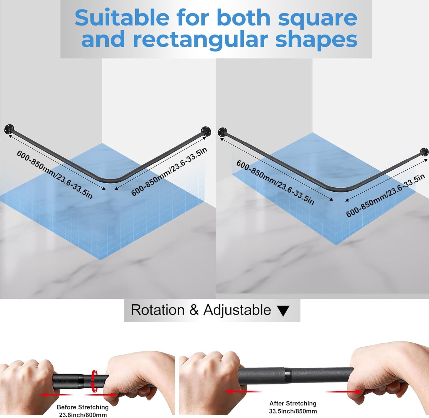 L Shaped Shower Curtain Rod,Adjustable Corner Shower Rod