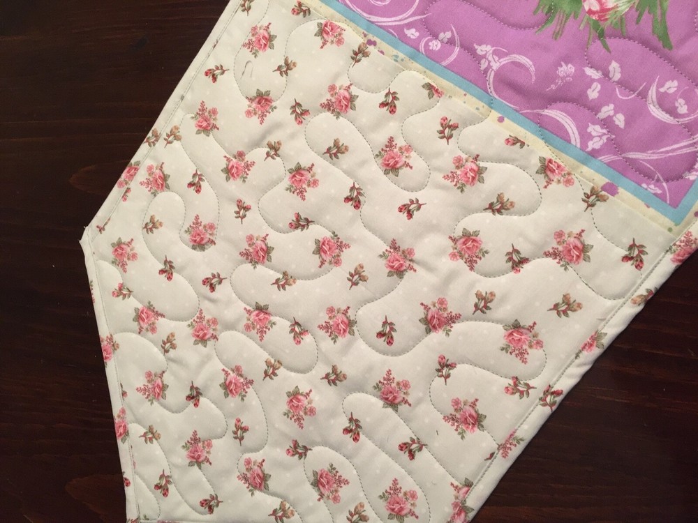 Handcrafted-Quilted Table Runner-Easter Print - Easter Bunny, Flower Print Sides