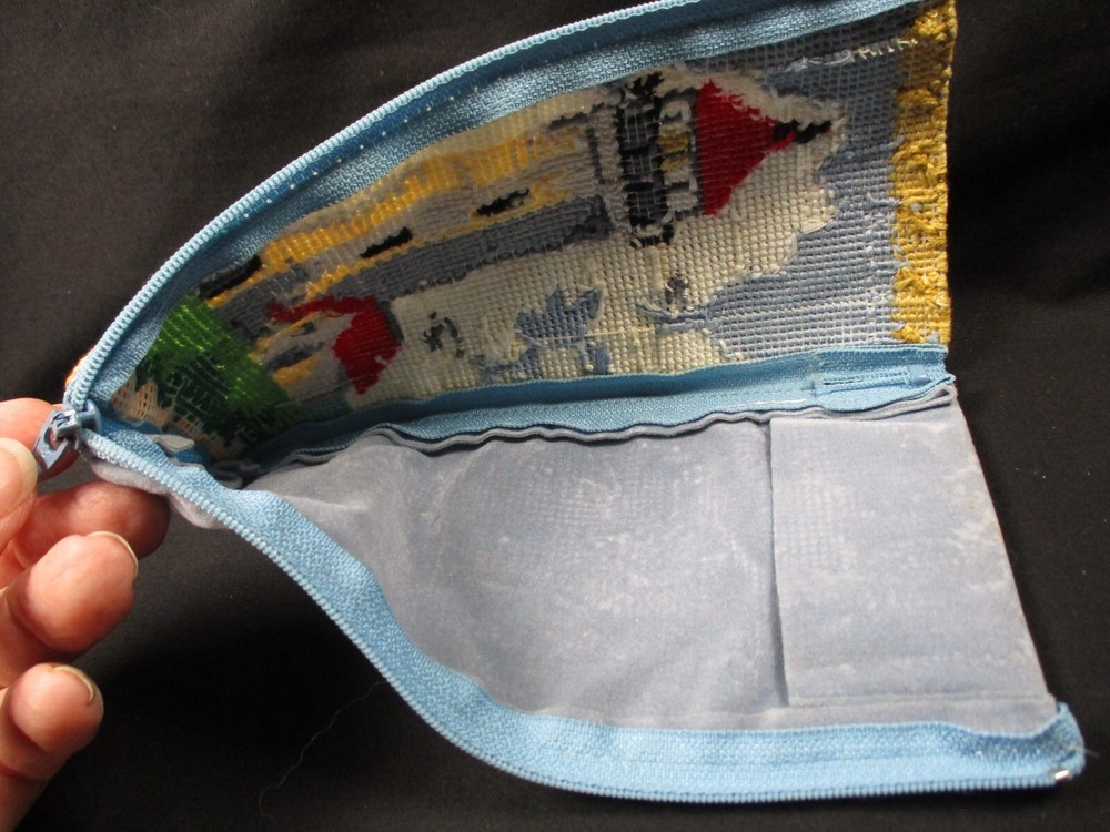 Completed Vintage Stitch & Zip Needlepoint Glasses Case - Lighthouse