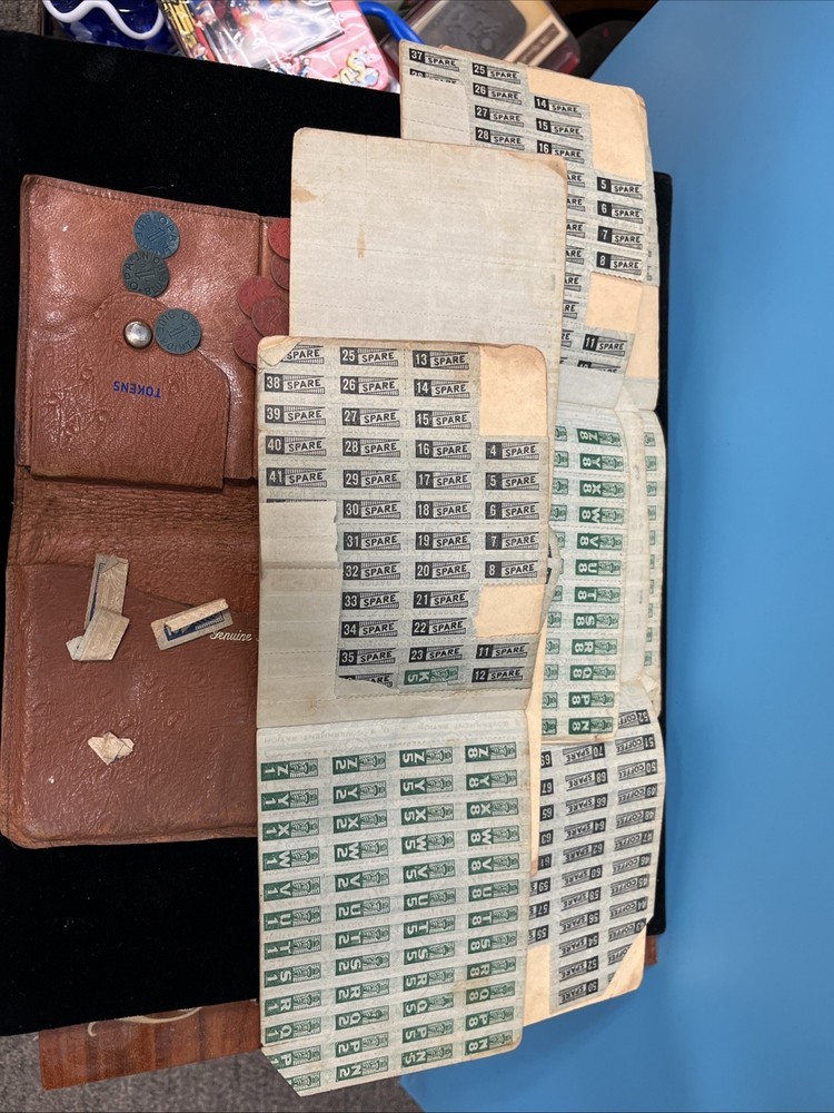 WWII Us War Ration Leather Wallet W/Stamp Books Red & Blue OPA Token Points