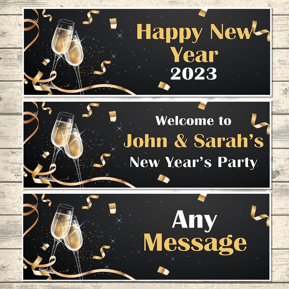 2 PERSONALISED NEW YEAR CELEBRATION BANNERS - ANY MESSAGE