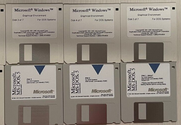 10 Microsoft Windows Graphical Environment & MS-DOS 5 Setup Discs & Case 1991