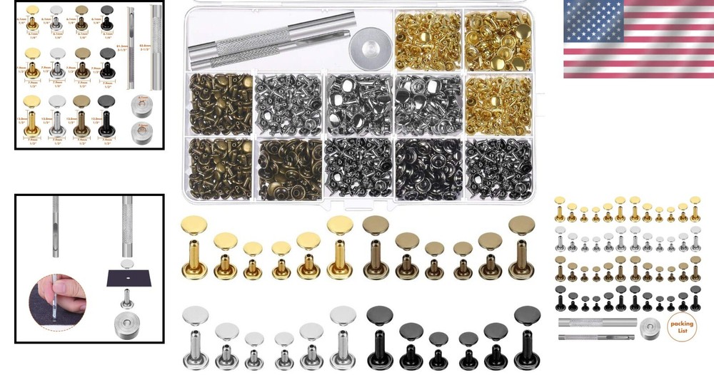 Complete Leather Rivets Set: 480 Double Cap Rivets in 4 Colors & Tool Kit