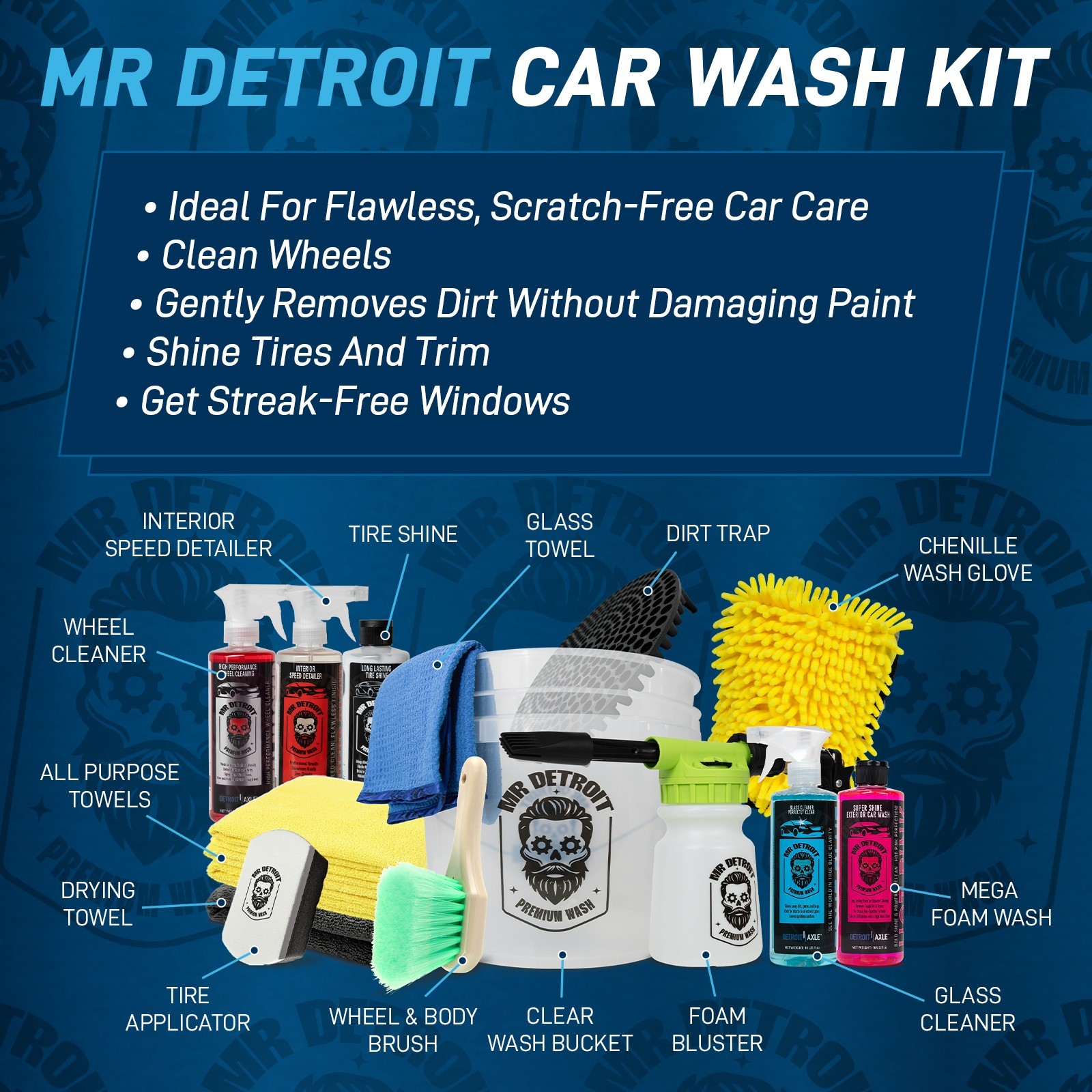 Mr. Detroit - 14pc Ultimate Car Care Kit-Interior & Exterior Detailing Supplies
