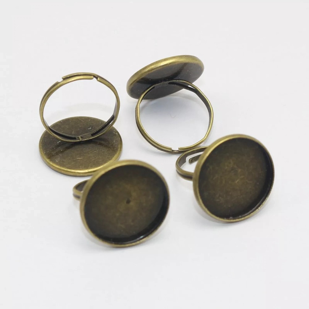 20 Bronze Tone Adjustable Ring Round Blank Cabochon Pad Bezel Setting Cup 18mm
