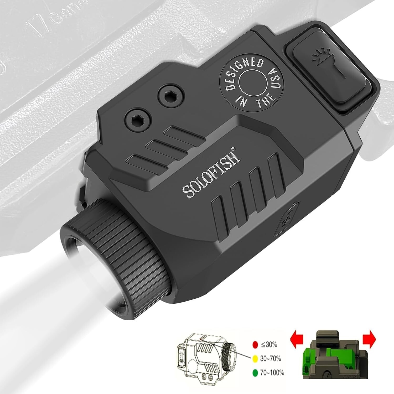 SOLOFISH 800 Lumen Rechargeable Tactical Flashlight for Pistol Handgun Picatinny