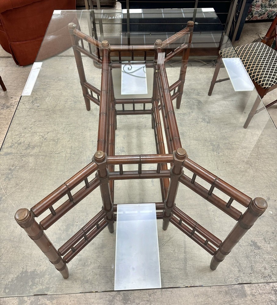 Bamboo Form Base Glass Top Dining Room Table