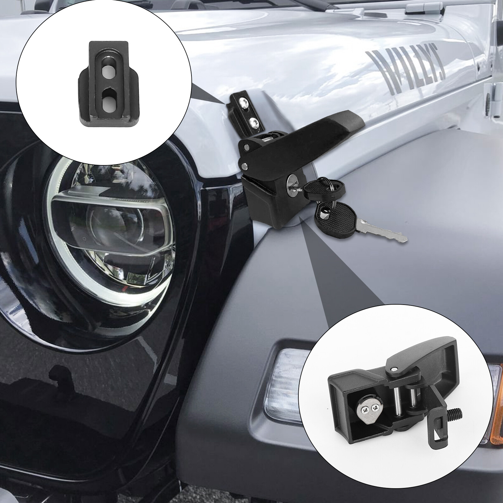 Aluminum Hood Latches Hood Lock Catch Kit Fit For Jeep Wrangler JK JKU 2007-2018