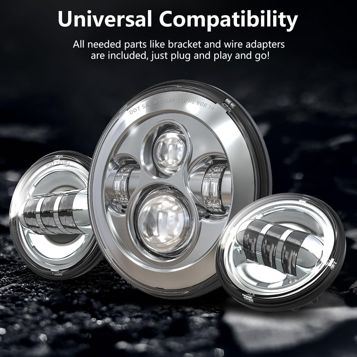 7 Inch 140W LED Headlight Hi/Lo & 2Pcs 4.5Inch 80W Fog Light for Harley Davidson